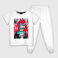 Пижама хлопковая детская Бендер панк - граффити, цвет: белый
