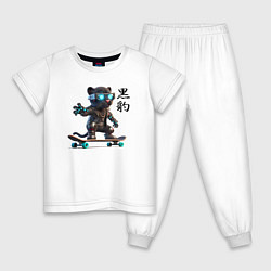 Пижама хлопковая детская Panther cub is a cool skateboarder - hieroglyphs, цвет: белый