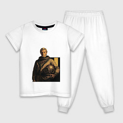 Пижама хлопковая детская Молодой мужчина водолаз ретрофутуризм поп-арт 1970, цвет: белый