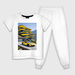 Пижама хлопковая детская Желтый суперкар у дома, цвет: белый