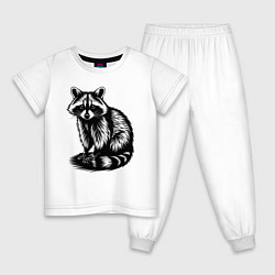 Пижама хлопковая детская Детализированный енот, цвет: белый