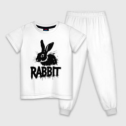 Пижама хлопковая детская Черный кролик с надписью, цвет: белый