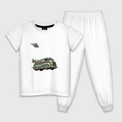 Пижама хлопковая детская Ретрофутуристический летающий грузовик Хлеб, цвет: белый