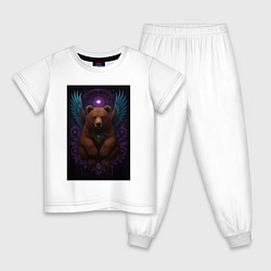 Пижама хлопковая детская Духовный медведь, цвет: белый