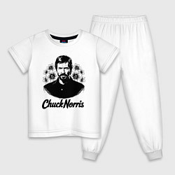 Пижама хлопковая детская Чак Норрис в цветах, цвет: белый