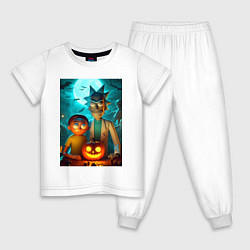 Пижама хлопковая детская Rick and Morty with pumpkin - halloween night, цвет: белый