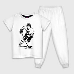 Пижама хлопковая детская Аниме хоккеист в атаке, цвет: белый