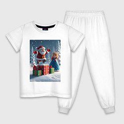 Пижама хлопковая детская Дед Морозио и Принцесса Снегурочка: c подарками в, цвет: белый