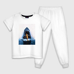 Пижама хлопковая детская Челюсти, цвет: белый
