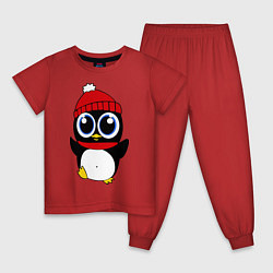Пижама хлопковая детская Удивленный пингвинчик, цвет: красный