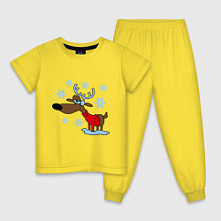 Пижама хлопковая детская Олень в снегу, цвет: желтый