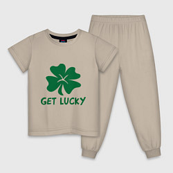 Пижама хлопковая детская Get lucky, цвет: миндальный