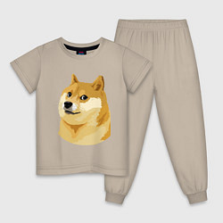 Пижама хлопковая детская Doge, цвет: миндальный