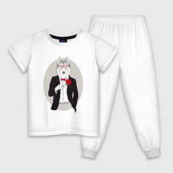 Пижама хлопковая детская Волк в смокинге, цвет: белый