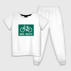 Пижама хлопковая детская Дорога для велосипедистов, цвет: белый