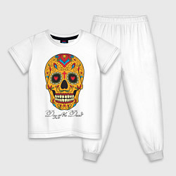 Пижама хлопковая детская Мексиканский череп, цвет: белый