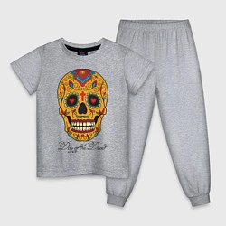Пижама хлопковая детская Мексиканский череп, цвет: меланж
