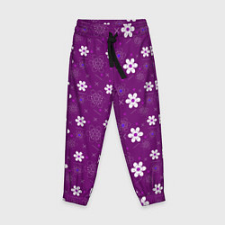 Детские брюки Узор цветы на фиолетовом фоне