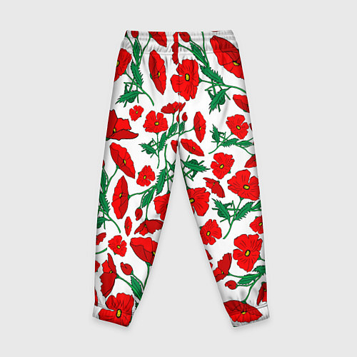 Детские брюки Цветы Красные Маки на белом фоне / 3D-принт – фото 2