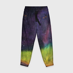 Детские брюки Горный пейзаж со звёздным небом и северным сиянием