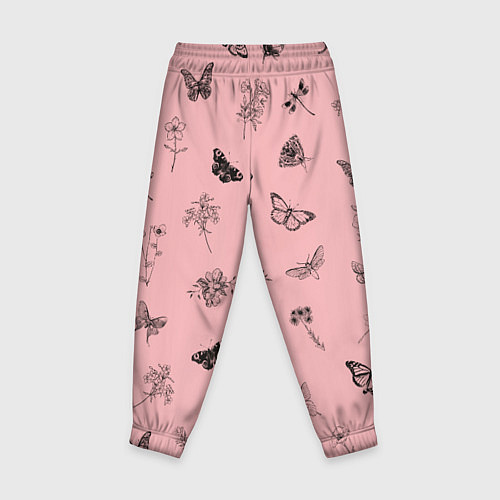 Детские брюки Цветочки и бабочки на розовом фоне / 3D-принт – фото 2