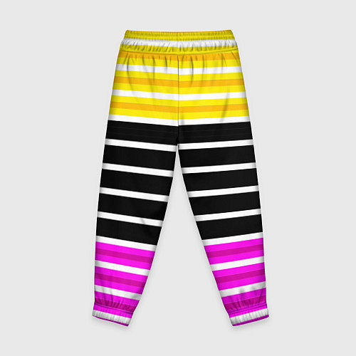 Детские брюки Желтые розовые и черные полосы на белом / 3D-принт – фото 2