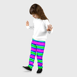 Брюки детские Зеленый и фиолетовые яркие неоновые полосы striped, цвет: 3D-принт — фото 2