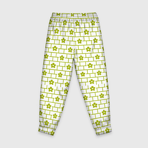 Детские брюки Зеленые кирпичики и цветы / 3D-принт – фото 2
