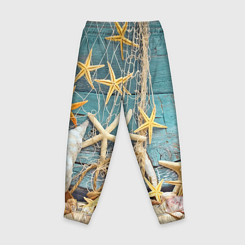 Детские брюки Натюрморт из сети, морских звёзд и ракушек - лето / 3D-принт – фото 2