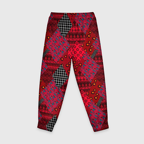 Детские брюки Красный лоскутный узор пэчворк / 3D-принт – фото 2