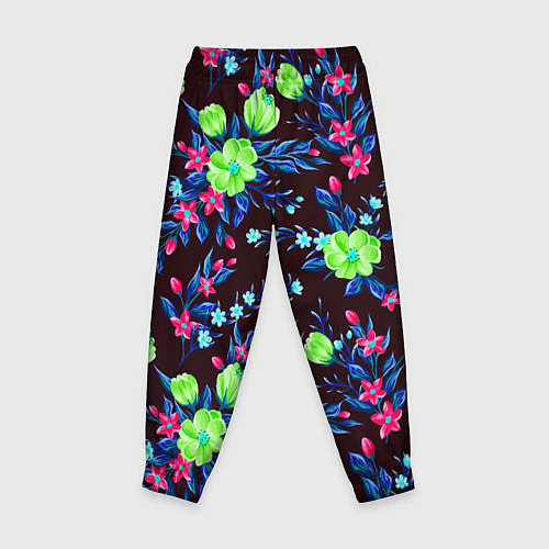 Детские брюки Неоновые цветы - паттерн / 3D-принт – фото 2