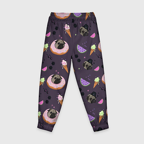 Детские брюки Паттерн с мопсами и едой / 3D-принт – фото 2