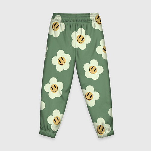 Детские брюки Цветочки-смайлики: темно-зеленый паттерн / 3D-принт – фото 2