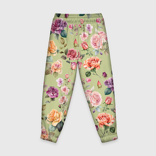 Детские брюки Акварельные цветы - паттерн зеленый / 3D-принт – фото 2