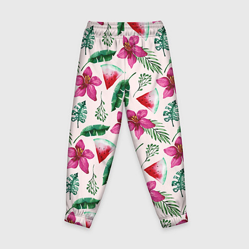 Детские брюки Арбузы, цветы и тропические листья / 3D-принт – фото 2