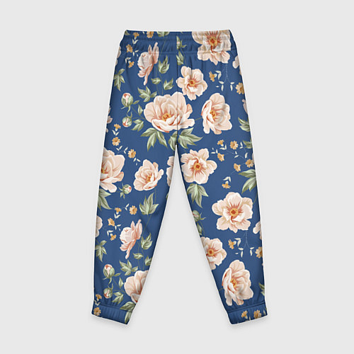 Детские брюки Розовые пионы на синем фоне / 3D-принт – фото 2