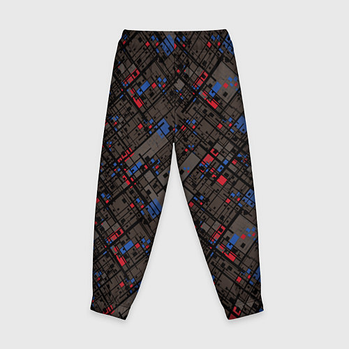 Детские брюки Красные, синие, черные фигуры и линии на коричнево / 3D-принт – фото 2