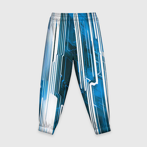 Детские брюки Киберпанк полосы белый и синий / 3D-принт – фото 2