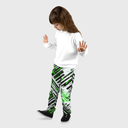 Брюки детские Киберпанк линии белые и зелёные, цвет: 3D-принт — фото 2