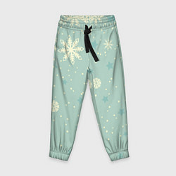 Детские брюки Снежинки и звезды на матно зеленем