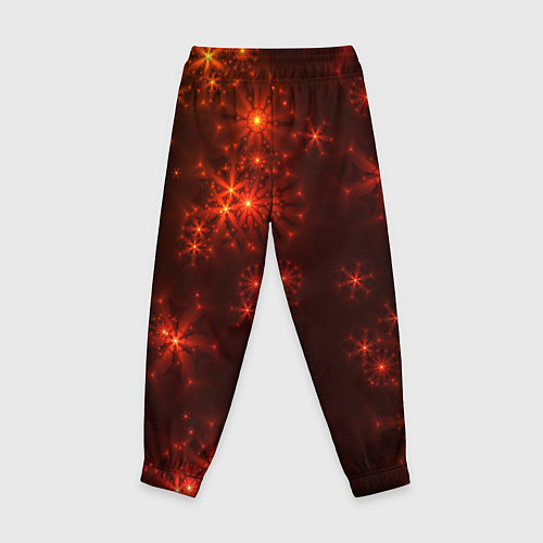 Детские брюки Абстрактные светящиеся красно оранжевые снежинки / 3D-принт – фото 2