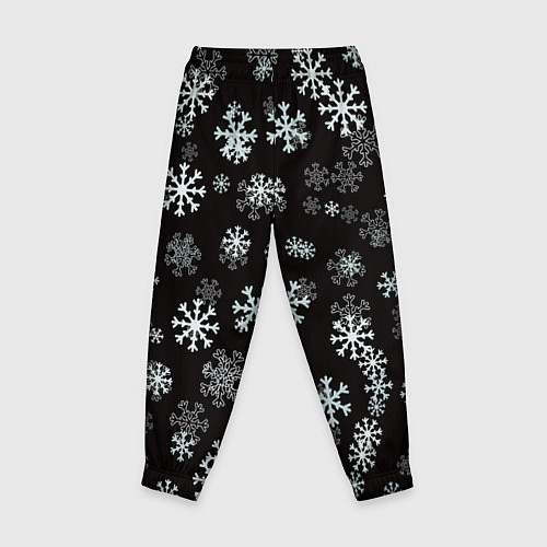 Детские брюки Снежинки белые на черном / 3D-принт – фото 2