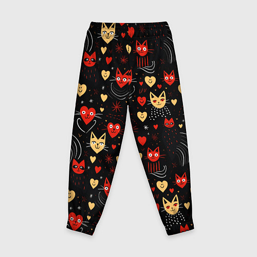 Детские брюки Паттерн с сердечками и котами валентинка / 3D-принт – фото 2