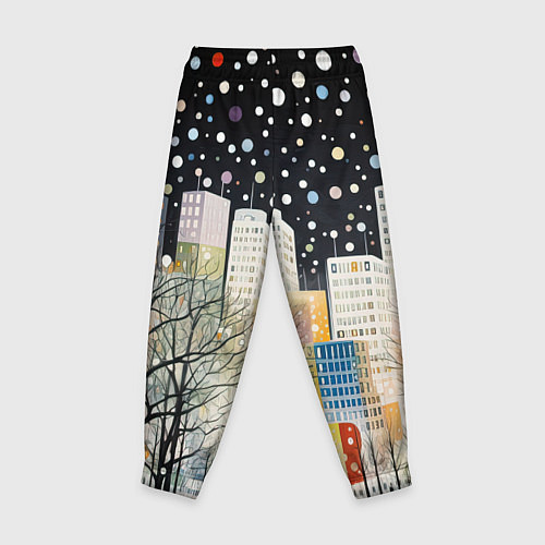 Детские брюки Новогодний ночной город / 3D-принт – фото 2
