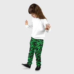Брюки детские Узор на черном фоне с ярким зеленым абстрактным ди, цвет: 3D-принт — фото 2
