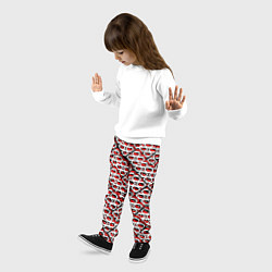 Брюки детские Красно-белый узор на чёрном фоне, цвет: 3D-принт — фото 2