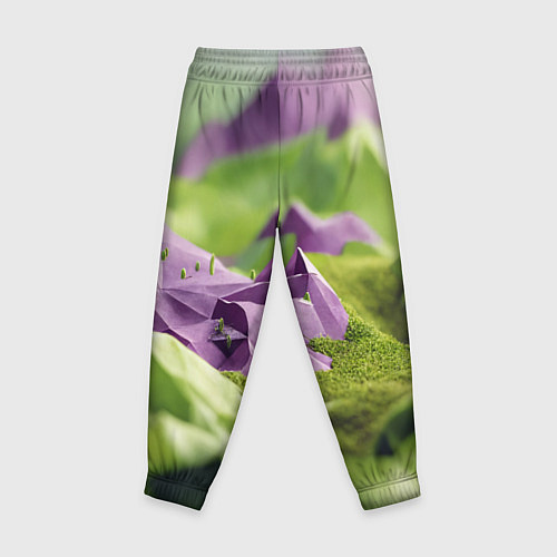 Детские брюки Геометрический пейзаж фиолетовый и зеленый / 3D-принт – фото 2