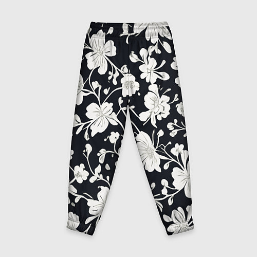 Детские брюки Патерн белых цветов на черном фоне / 3D-принт – фото 2