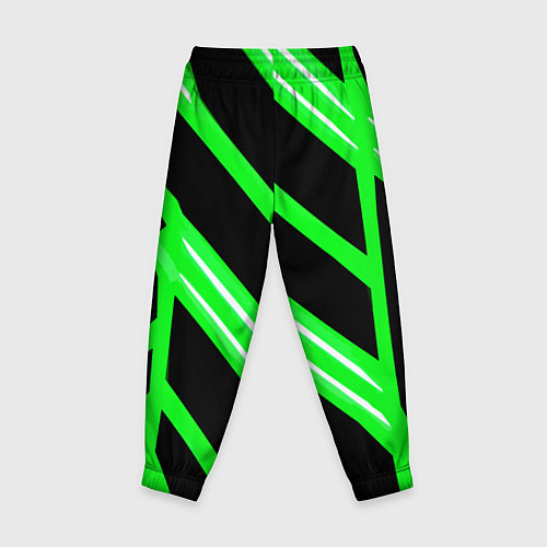 Детские брюки Чёрно-белые полосы на зелёном фоне / 3D-принт – фото 2
