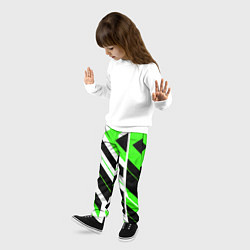 Брюки детские Black and green stripes on a white background, цвет: 3D-принт — фото 2